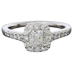 .50 Carat Cushion Diamond Halo Gold Engagement Ring