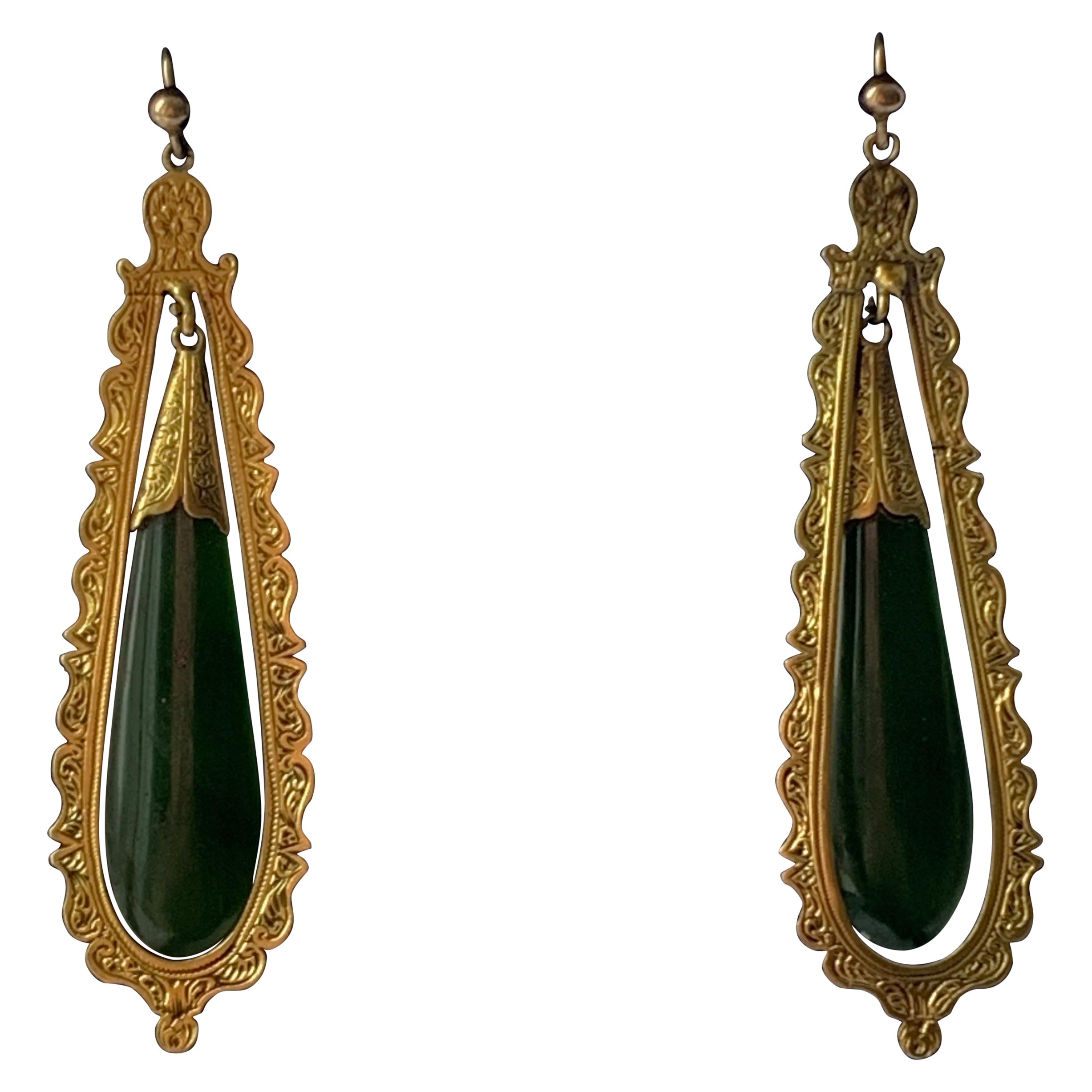 Antique High Carat Gold & Jade Earrings  For Sale