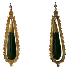 Antique High Carat Gold & Jade Earrings 