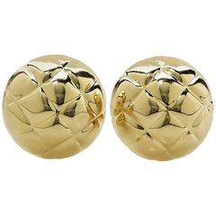 Quilted Button Style Gold Earrings