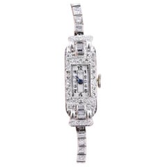Platinum Art Deco Period Pery Ladies Diamond Watch 1.50 Carats 18.09 Grams