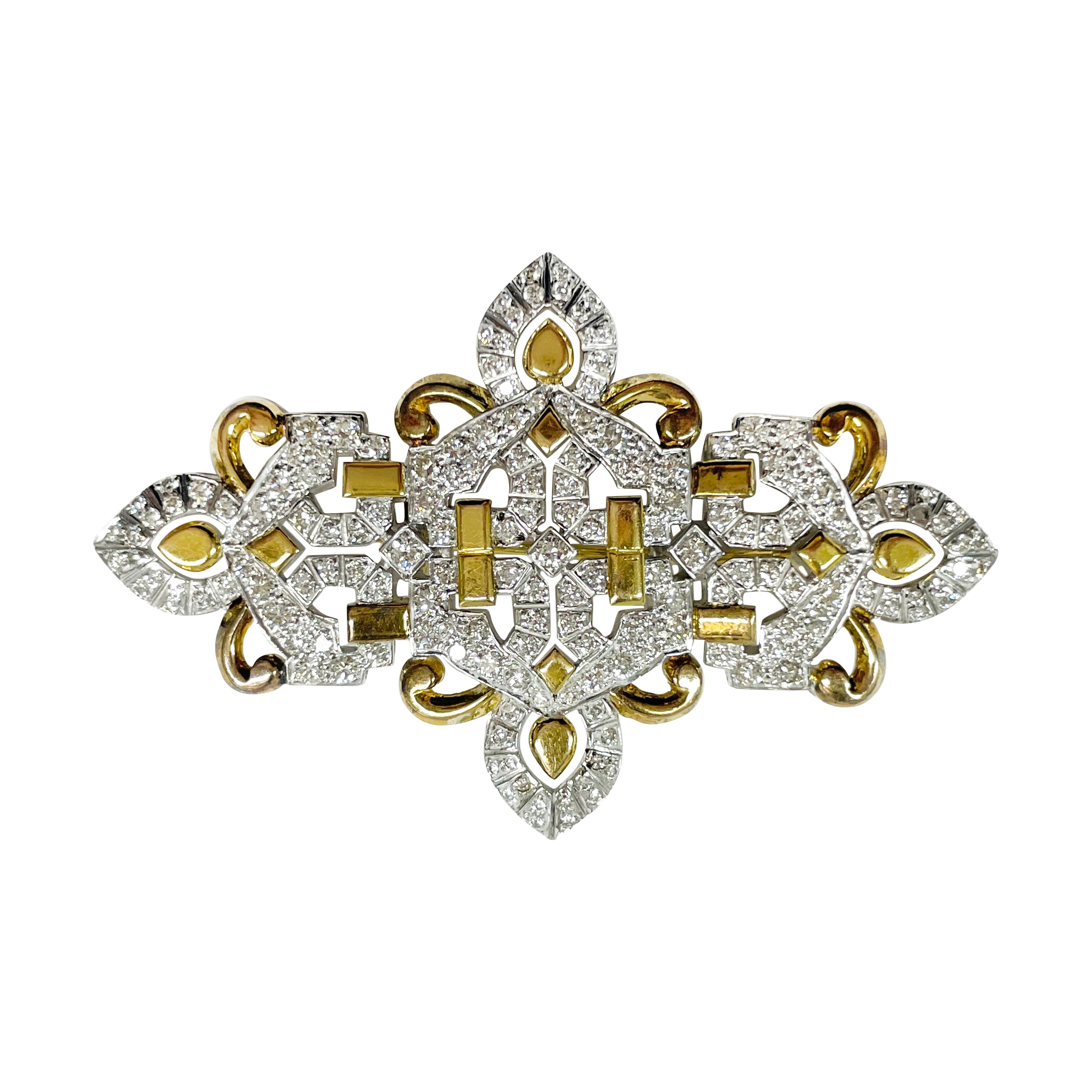 Rose White Gold Ornate Diamond Brooch