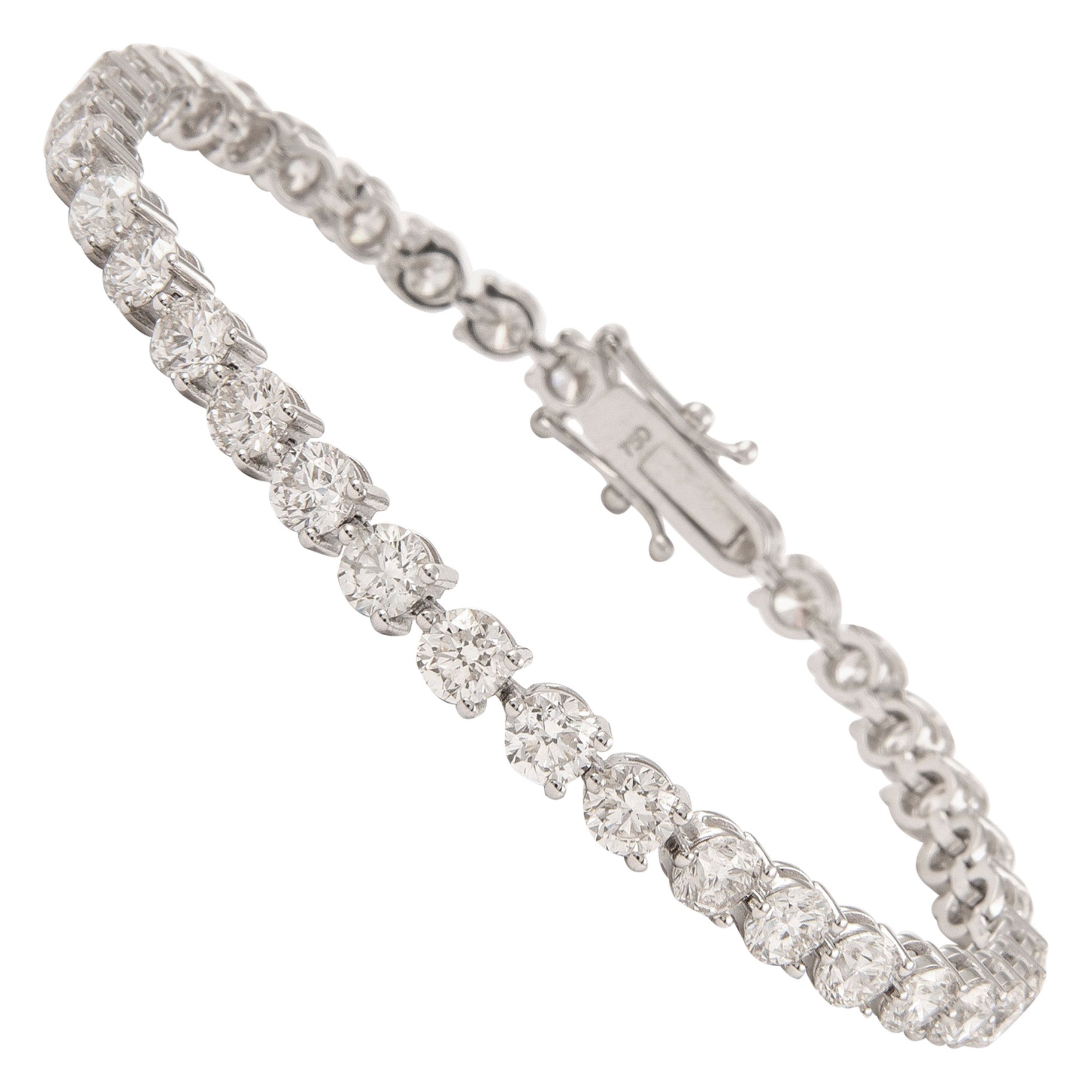 Alexander Bracelet tennis à trois griffes en or blanc 18 carats avec diamants de 10,84 carats