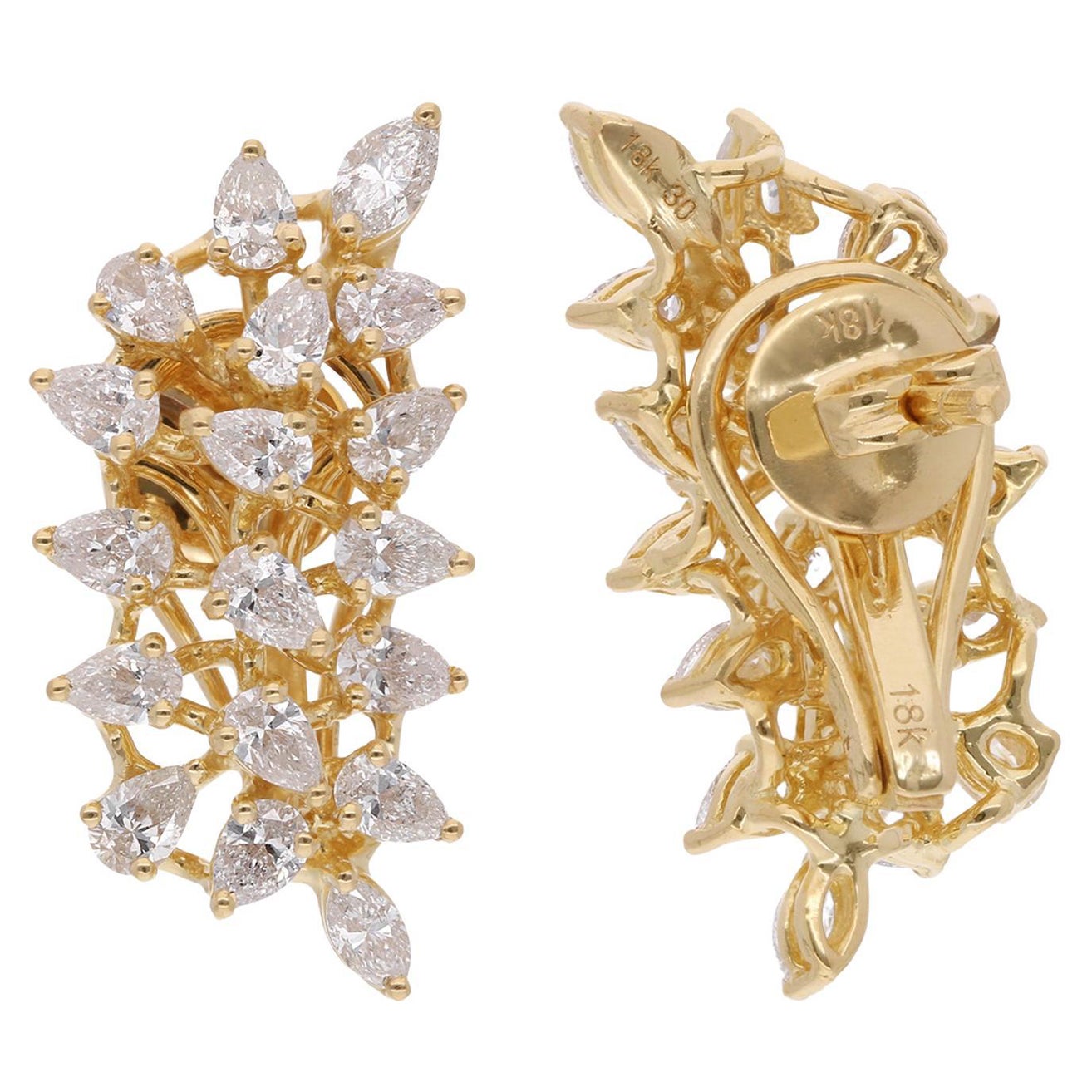 2.9 Carat SI Clarity HI Color Pear Diamond Earrings 14 Karat Yellow Gold Jewelry en vente