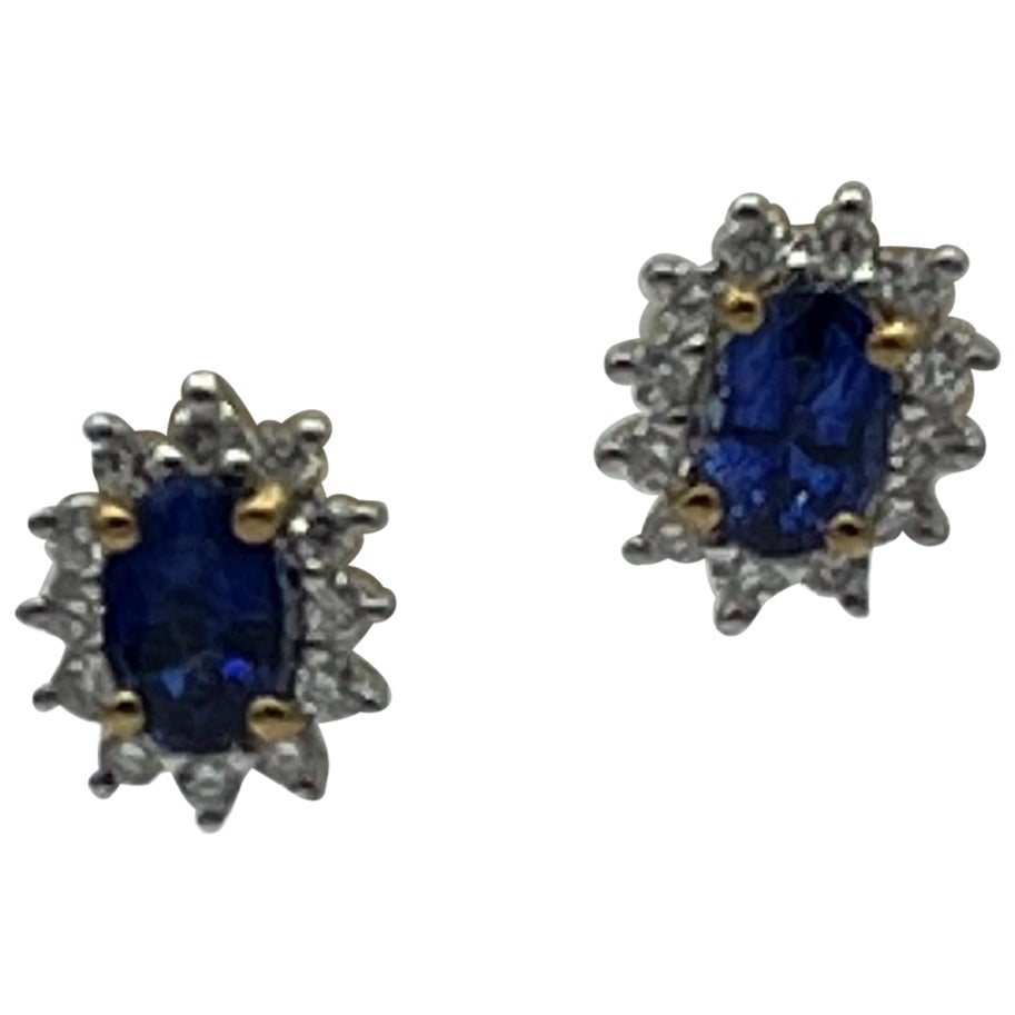Sapphire Diamond 18k Stud, Earrings For Sale