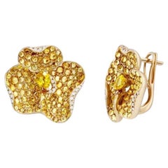Yellow Sapphire Diamond Rose 14k Gold Earrings for Her