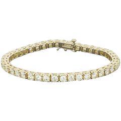 Stunning Yellow Gold 7 Carats Round Diamond Prong Set Tennis Line Bracele