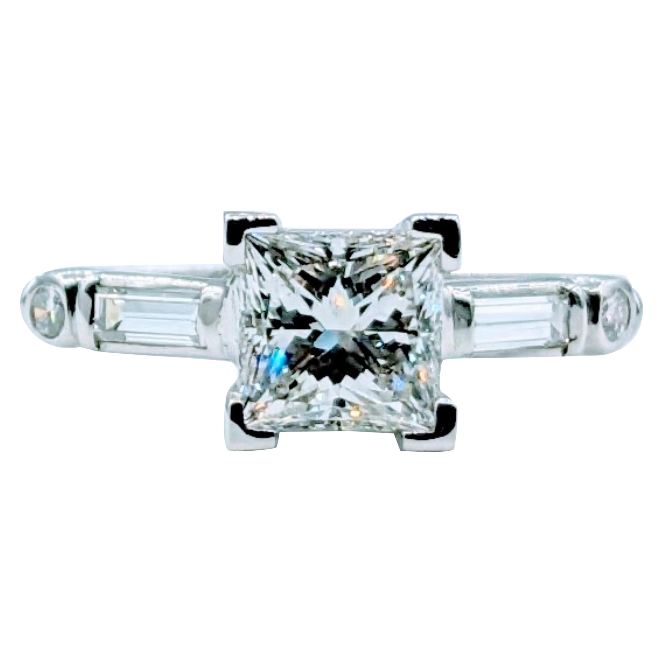 1.22ct GIA Graded Princess Diamond Platinum Engagement Ring For Sale