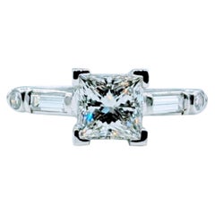 Vintage 1.22ct GIA Graded Princess Diamond Platinum Engagement Ring