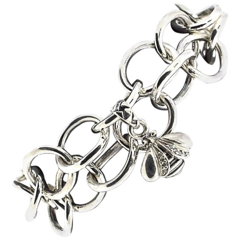 Saint by Sarah Jane Sterling Silver Diamond Harriet Bee Large Open Link Bracelet
