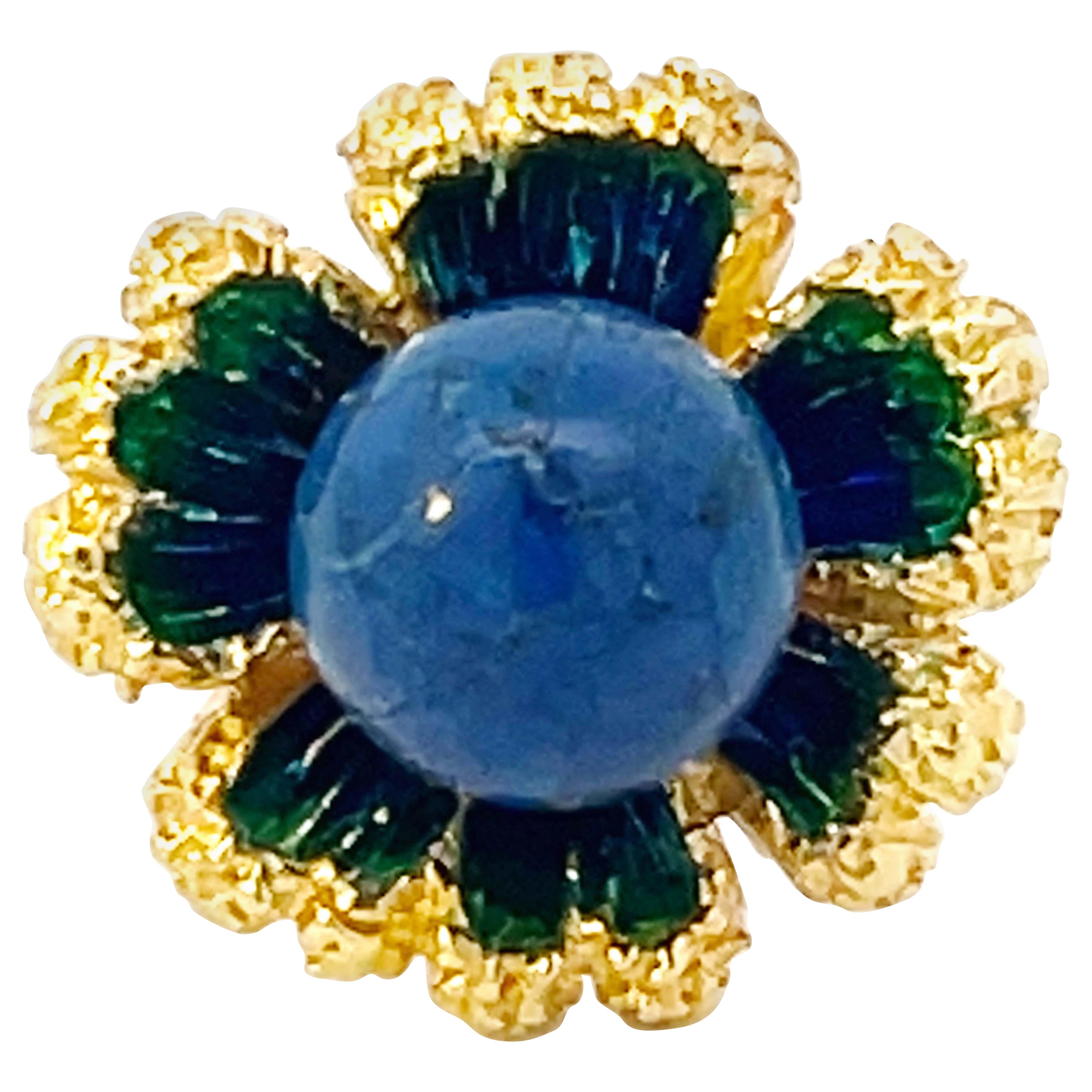 Lapis Lazuli Enamel Flower Ring 18k Yellow Gold For Sale