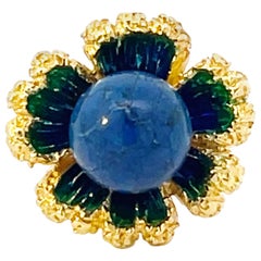 Retro Lapis Lazuli Enamel Flower Ring 18k Yellow Gold