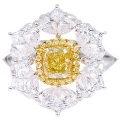 18 Karat Gold 2.33 Carat Fancy Yellow and Diamond Solitaire Cocktail Ring