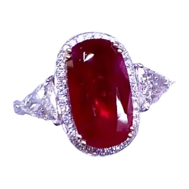 AIG Certified 5.56 Ct Natural Ruby Diamonds 2.26 Ct 18K Gold Ring 