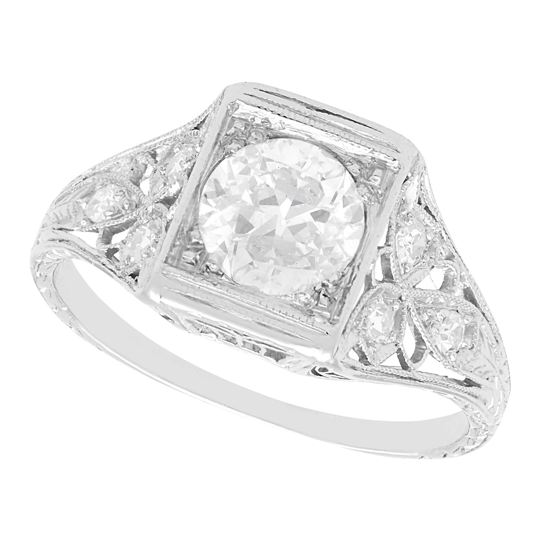 1900 Anillo solitario antiguo de platino y diamantes de 1,14 quilates
