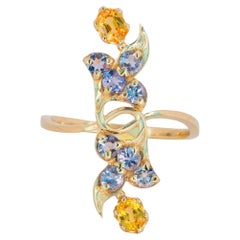 14k Gold Ring with Sapphires and Tanzanites 