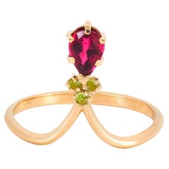 14k Gold Ring with Tourmaline and Tsavorites