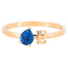 Blue Pear Sapphire 14 Karat Gold Ring, Custom Letter and Gemstone Ring