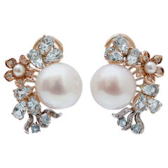 Ohrringe aus 14 Karat Roségold mit Perlen, Topas und Diamanten.