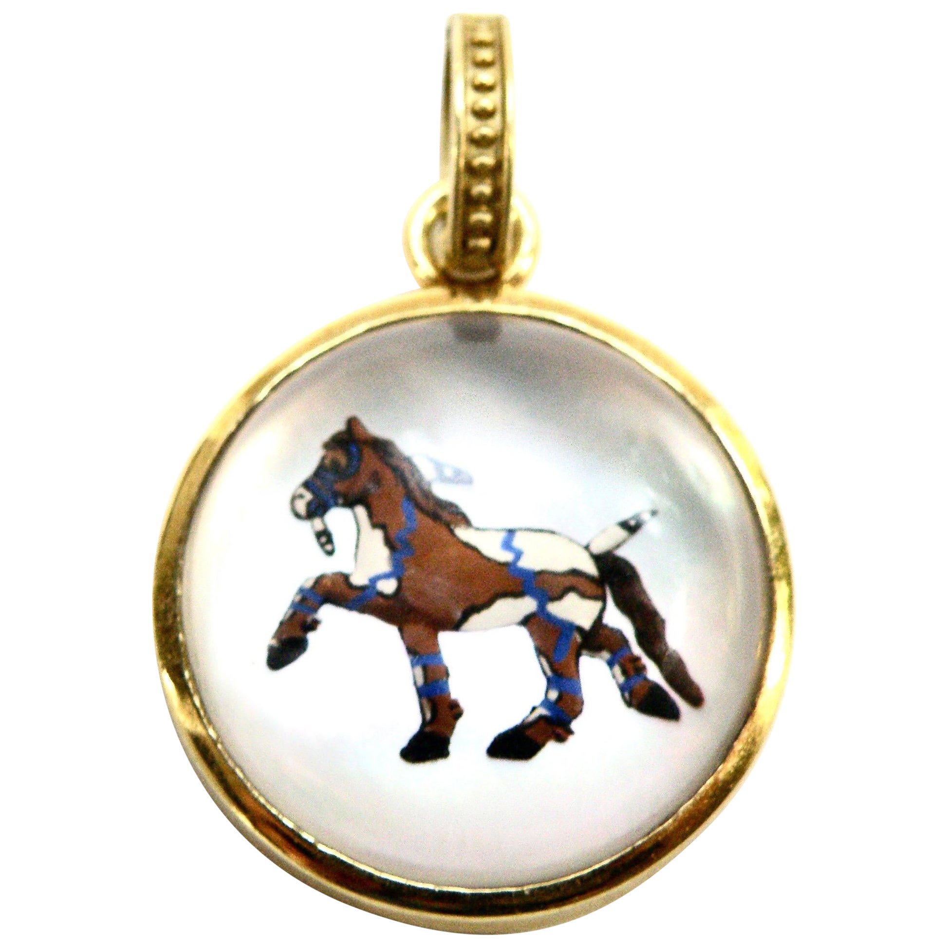 18K Native American War Horse Pendant For Sale