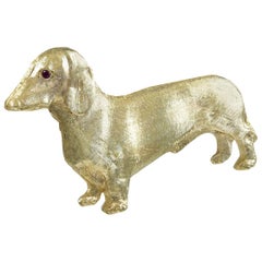Vintage Sweet Dachshund Gold and Ruby Pin