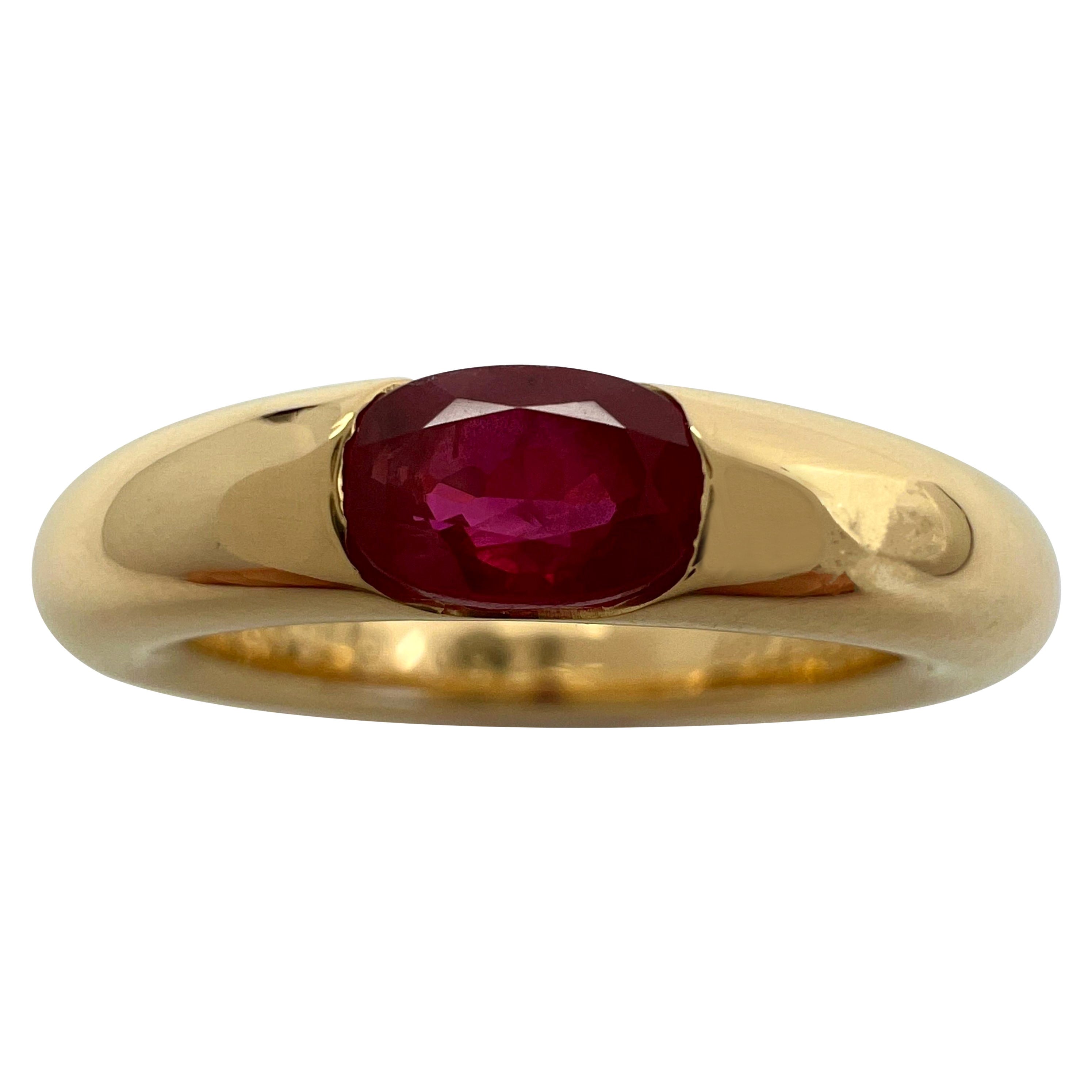 Vintage Cartier Deep Red Ruby Ellipse 18k Yellow Gold Oval Solitaire Ring 49 US5 For Sale