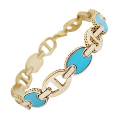 Turquoise Yellow Gold Link Bracelet