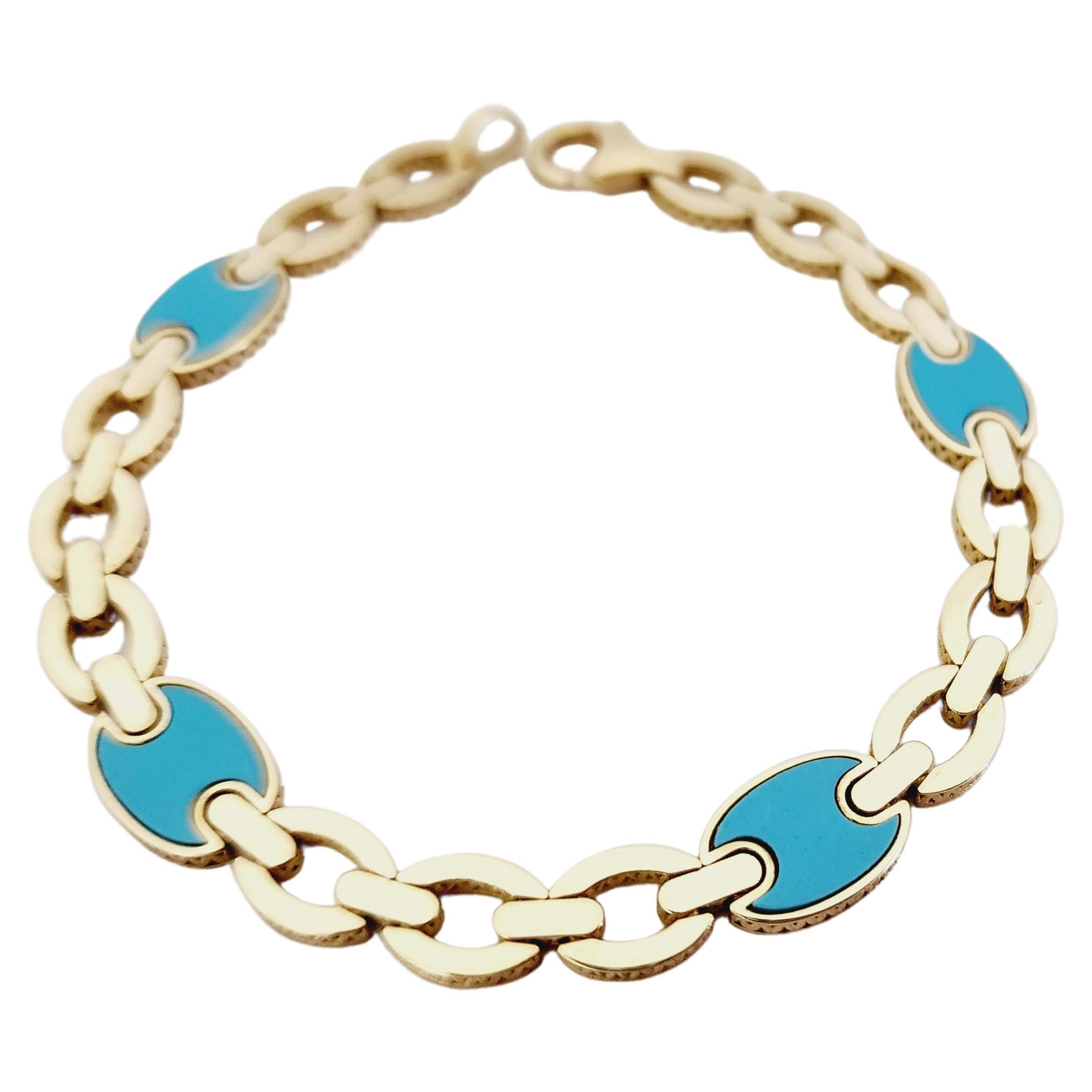 Turquoise Yellow Gold Link Bracelet For Sale at 1stDibs