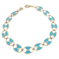 Turquoise Yellow Gold Link Bracelet