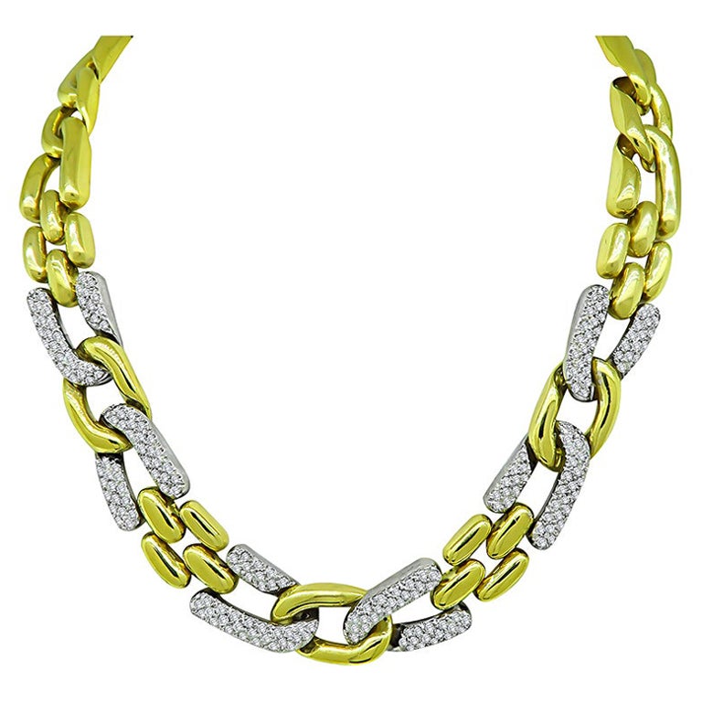 6.50ct Diamond Two Tone Gold Chain Necklace For Sale