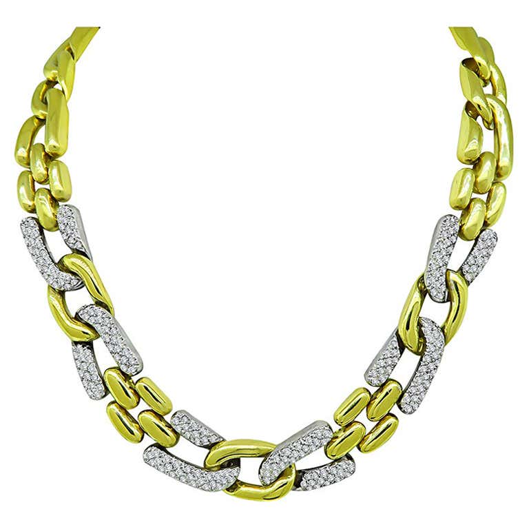6.50ct Diamond Two Tone Gold Chain Necklace For Sale at 1stDibs