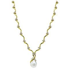 Gubelin Barock Perle 6,00 Karat Diamant Gold Halskette