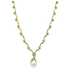 Gubelin Baroque Pearl 6.00ct Diamond Gold Necklace