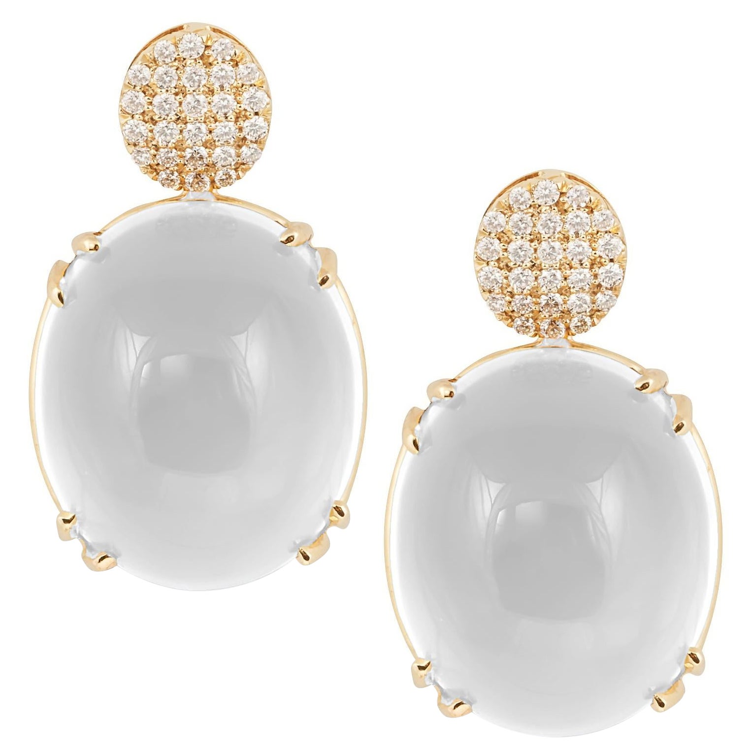 Goshwara Moon Quartz Oval Cab with Diamonds Motif Earrings For Sale