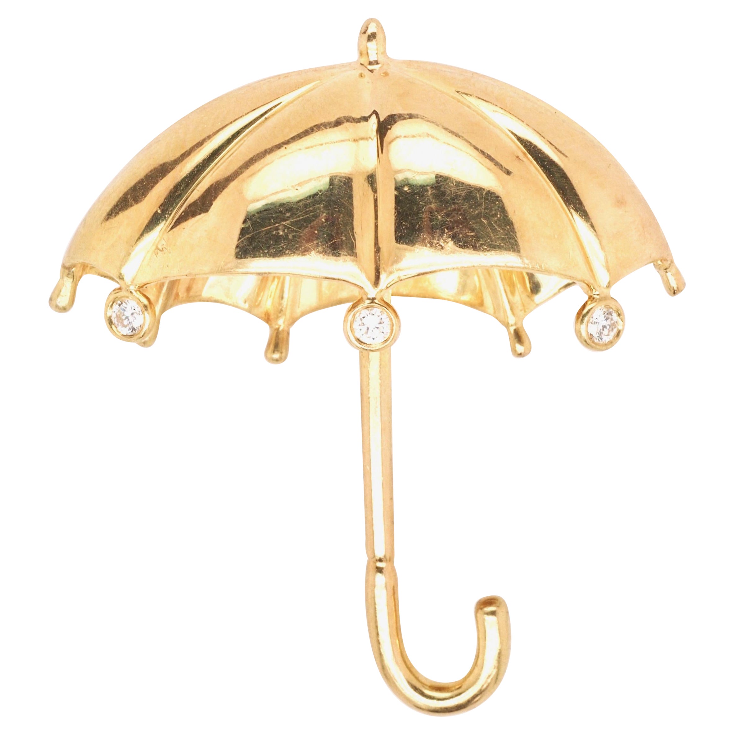 18K Yellow Gold “Tiffany & Co” Diamond Umbrella Brooch For Sale