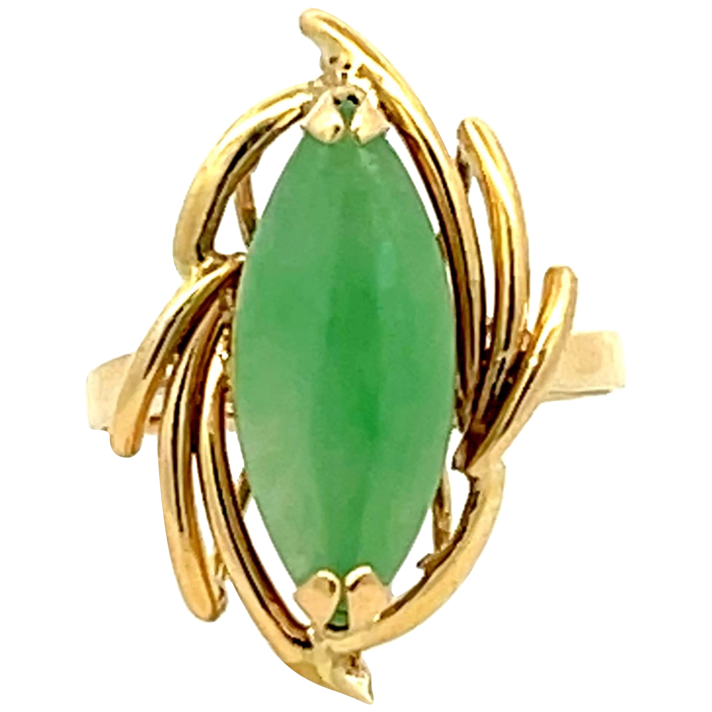 Bague Jade Marquise Or Jaune 14k en vente