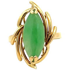 Vintage Marquise Jade Ring 14k Yellow Gold