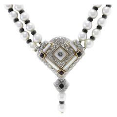 Luise Queenly Pearl Onyx Mother of Pearl Diamond Gold Necklace 10