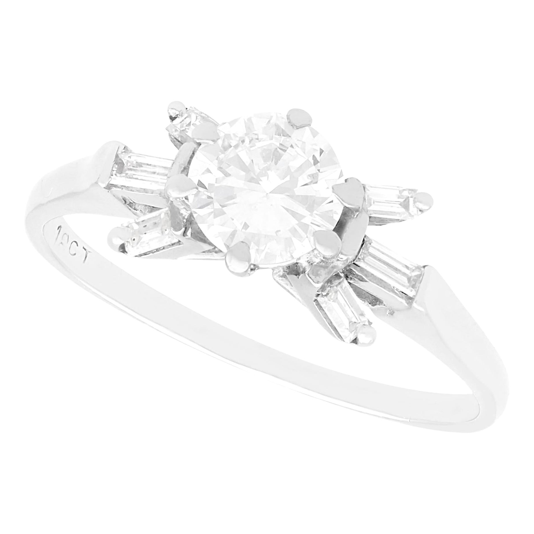 Antique 1.11Ct Diamond and 18k White Gold Solitaire Ring Circa 1935 For Sale