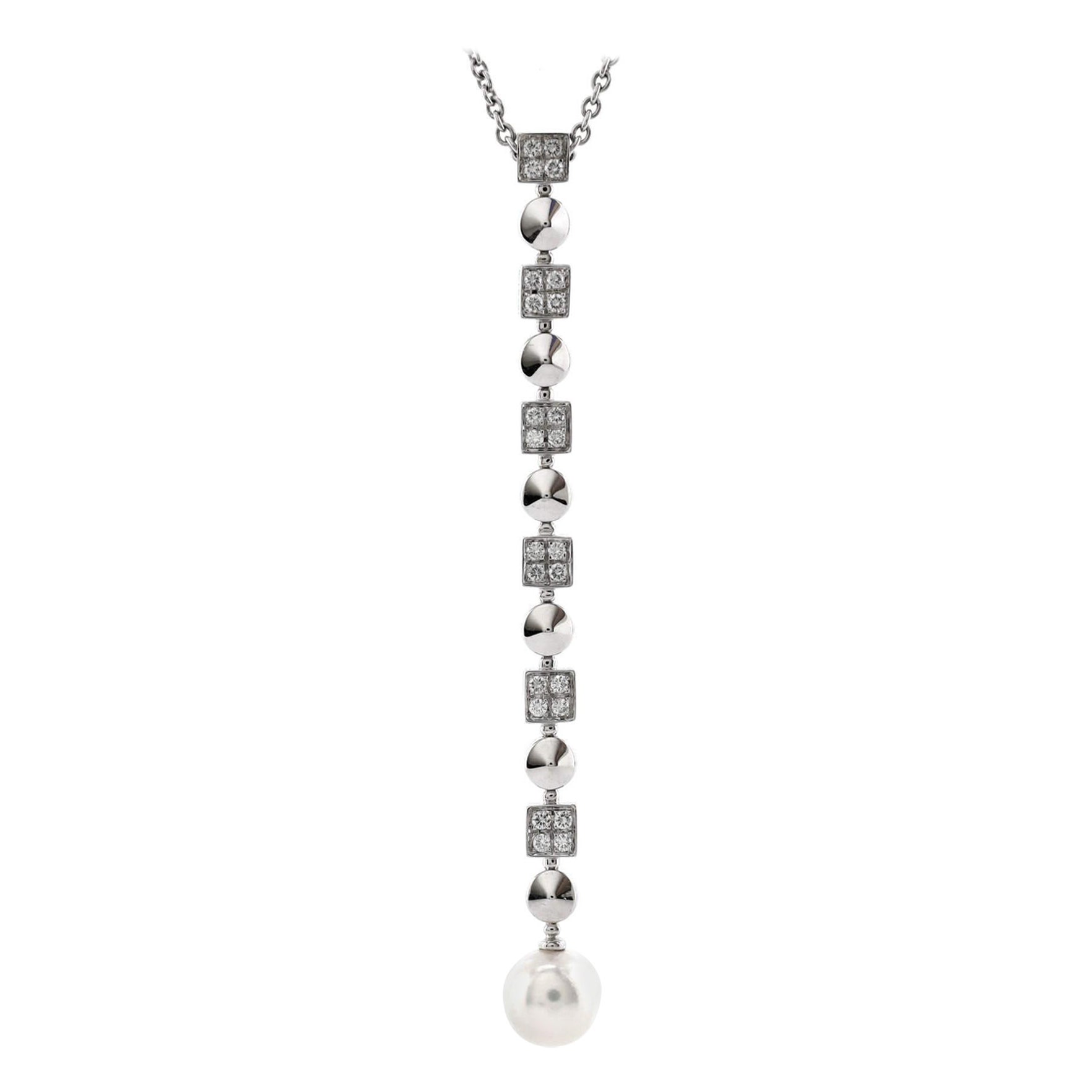 Bvlgari Lucia Drop Dangle Pendant Necklace 18K White Gold with Diamonds  For Sale