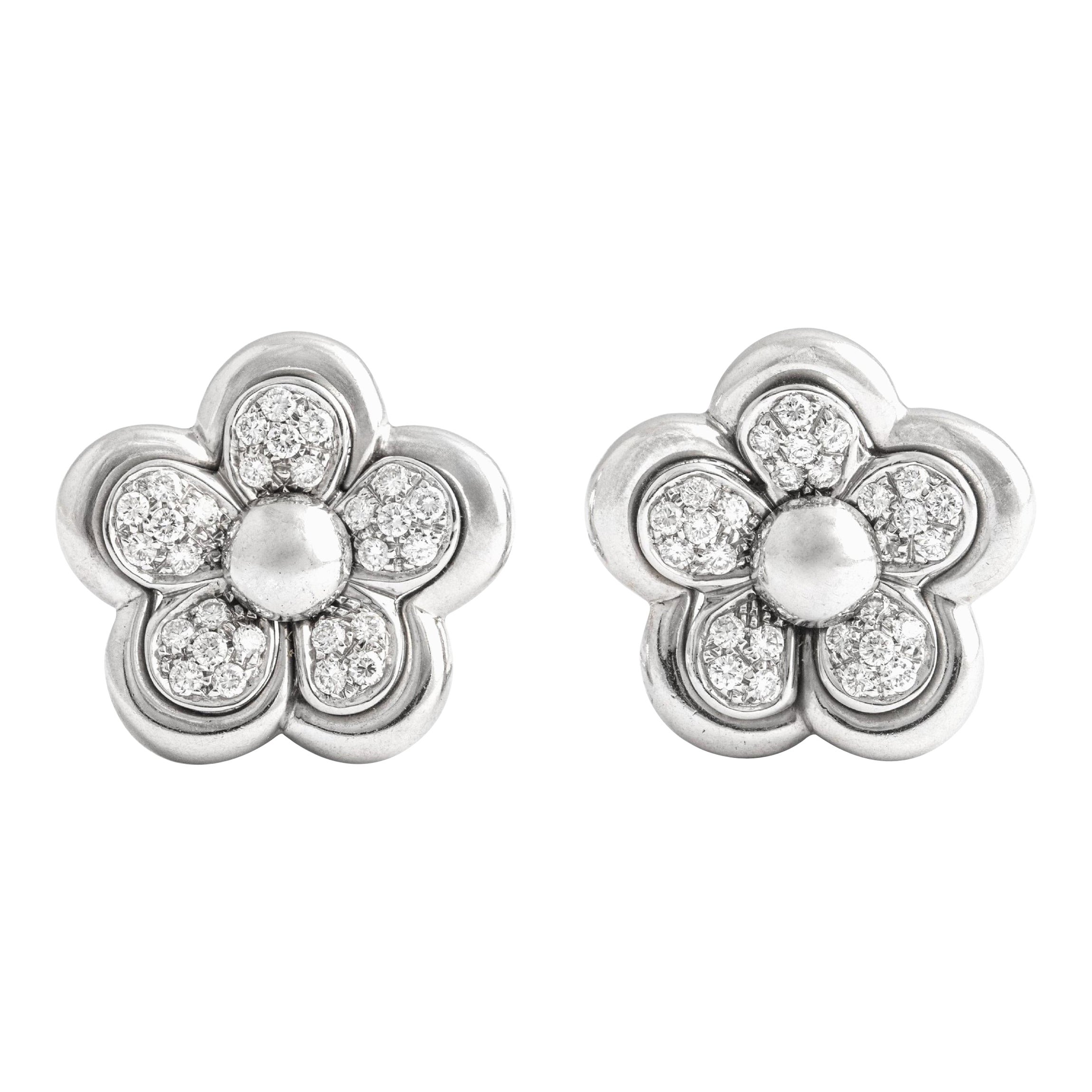 Diamond White Gold 18K Flower Ear Clips