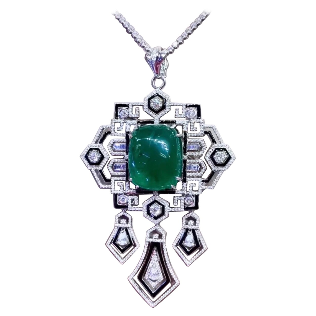 AIG Certified 51.68 Ct Zambian Emerald Diamonds 5.33 Ct 18K Gold Pendant/Brooch  For Sale