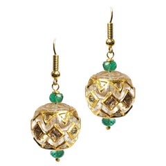 Vintage Rock Crystal & Emerald Bead Earrings