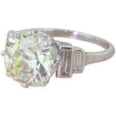Art Deco 4.04 Carat Old Cut Diamond Platinum Engagement Ring