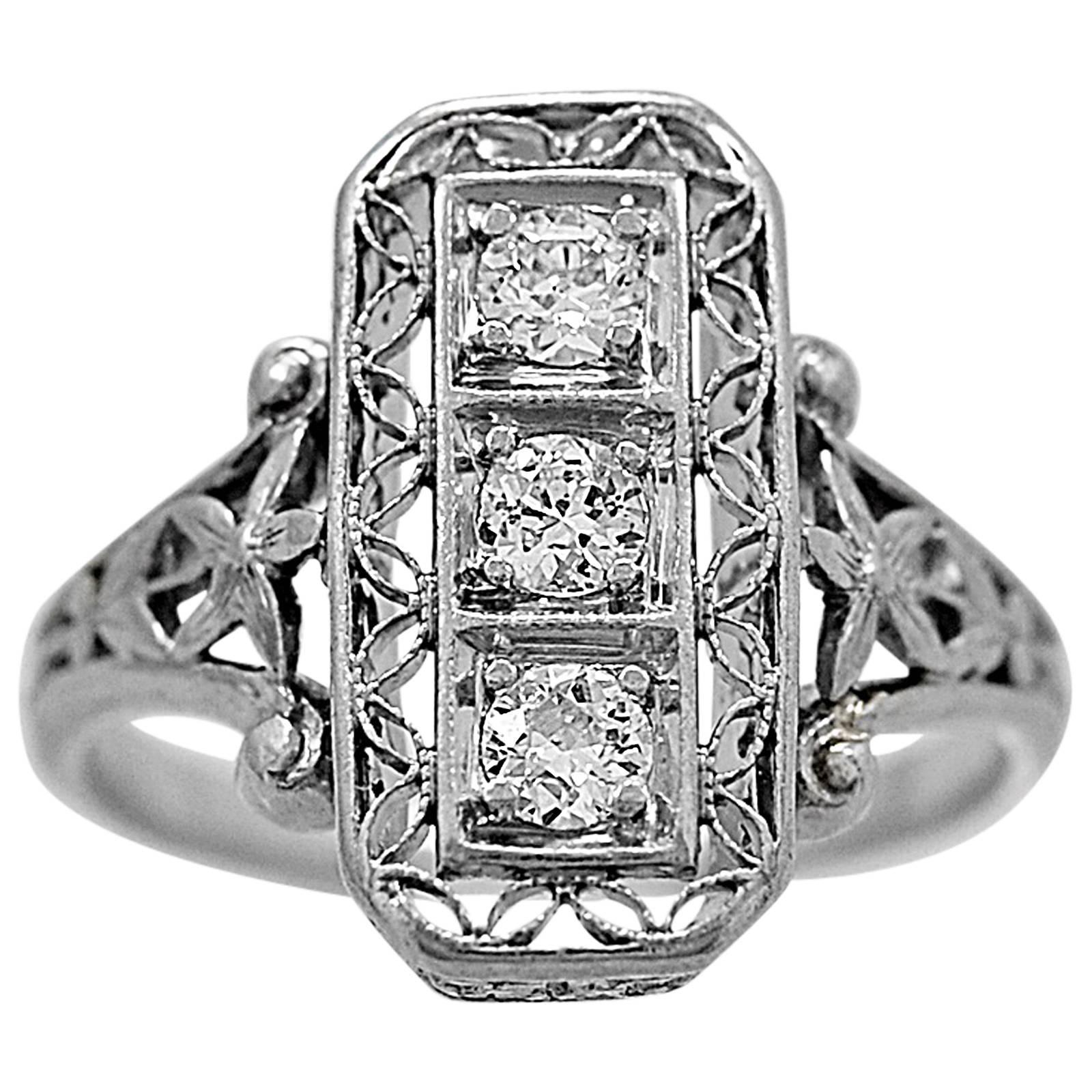 Edwardian .20 Carats Diamonds Platinum Ring For Sale