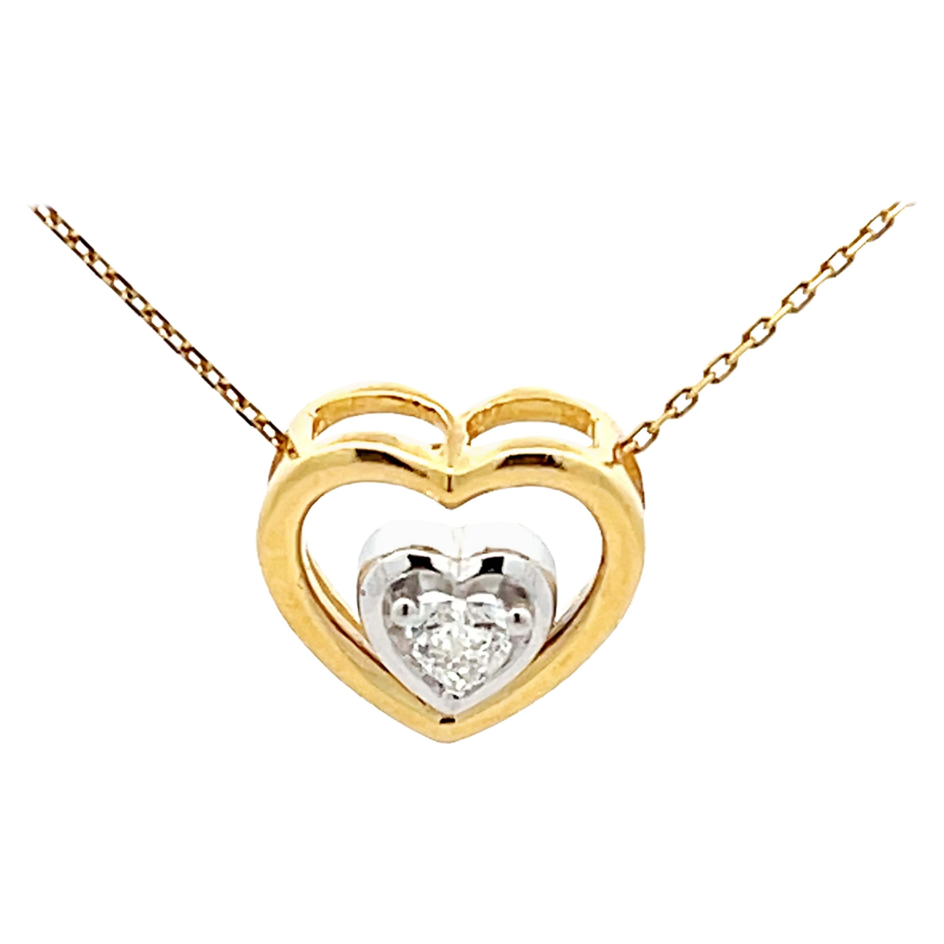 Heart Diamond Heart Necklace 14k Gold For Sale