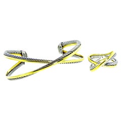 David Yurman 18 Karat Yellow Gold and Sterling Silver Bracelet and Ring Set