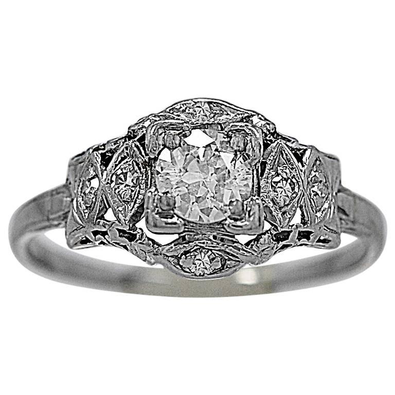 Art Deco .33 Carat Diamond Platinum Engagement Ring For Sale