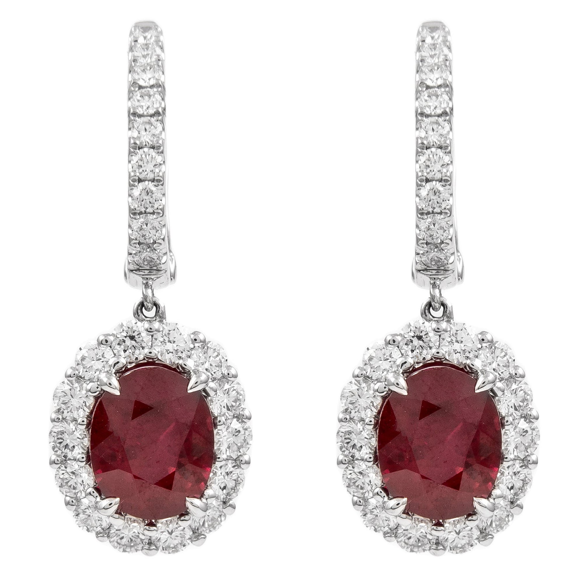 Alexander Beverly Hills GIA 4.91ct Oval Burmese Ruby with Diamond Earrings 18k