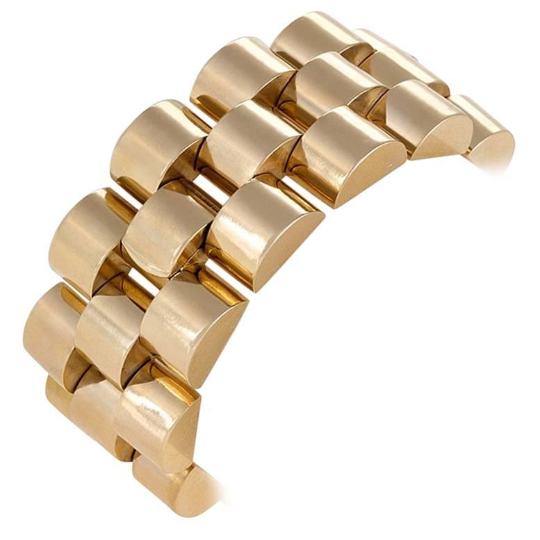 French Retro Gold ‘Tank Track’ Bracelet